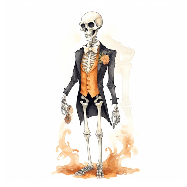 there is a skeleton dressed in a tuxedo and a vest generative ai