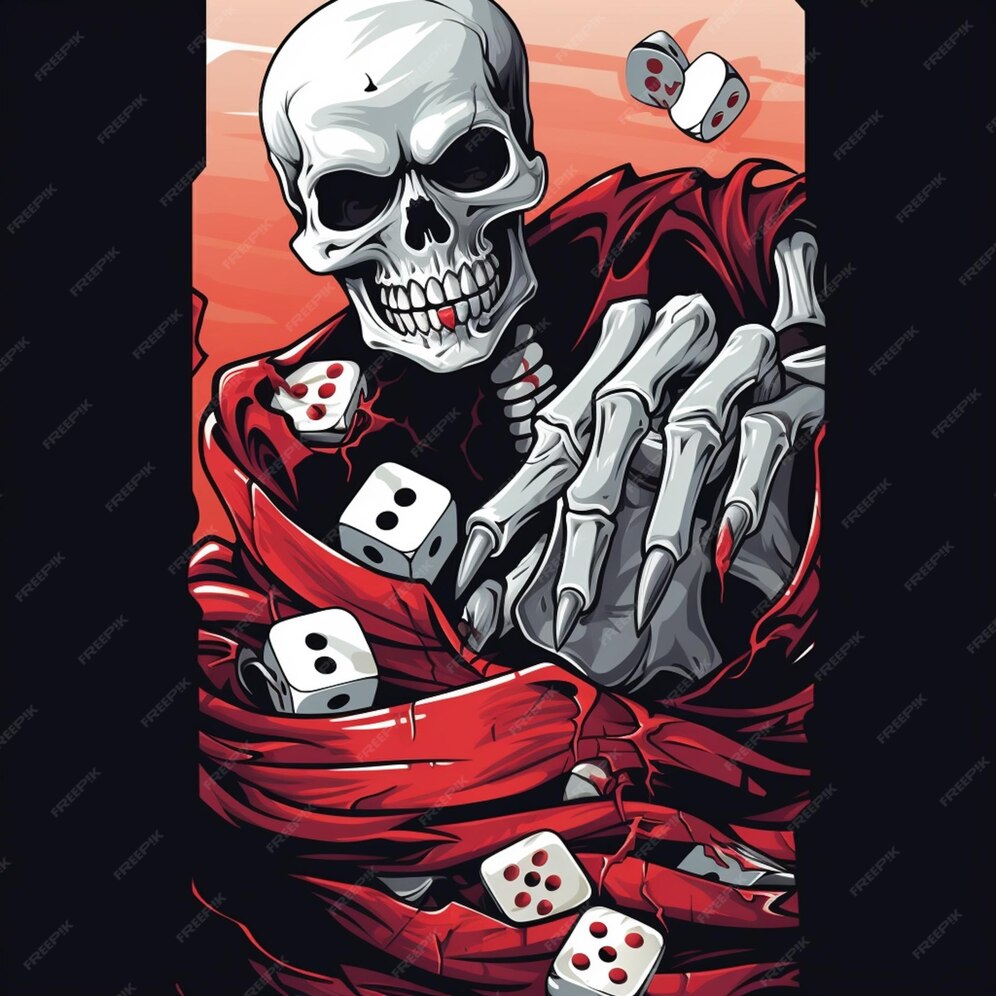 Premium Photo | There is a skeleton with dice in his hand and a red ...