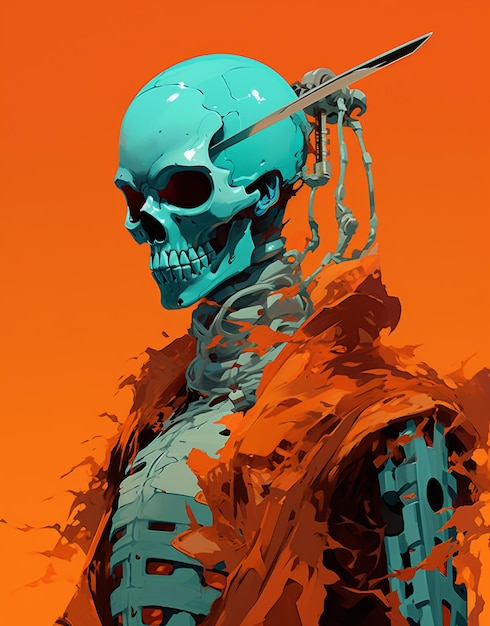 there is a skeleton with a knife in his hand generative ai