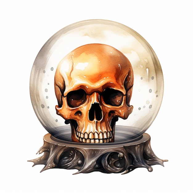 there is a skull inside a glass ball on a stand generative ai