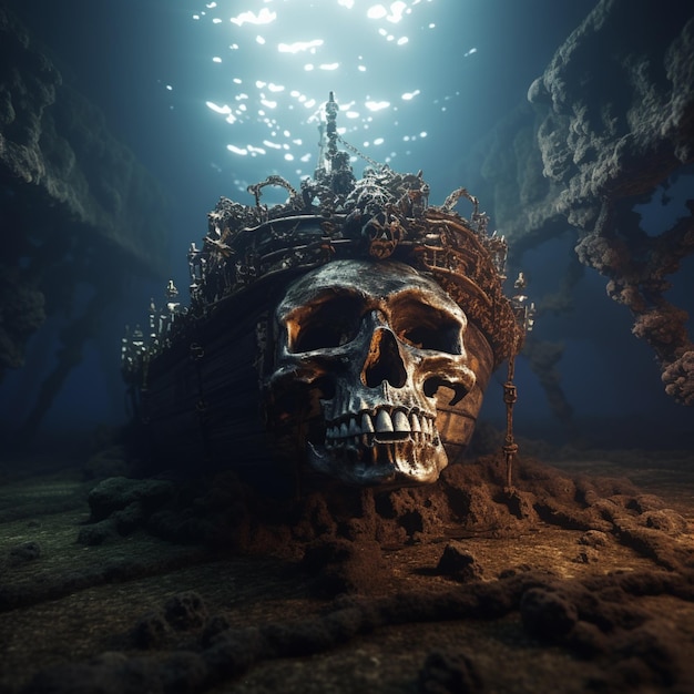 There is a skull in the middle of a sunken ship generative ai