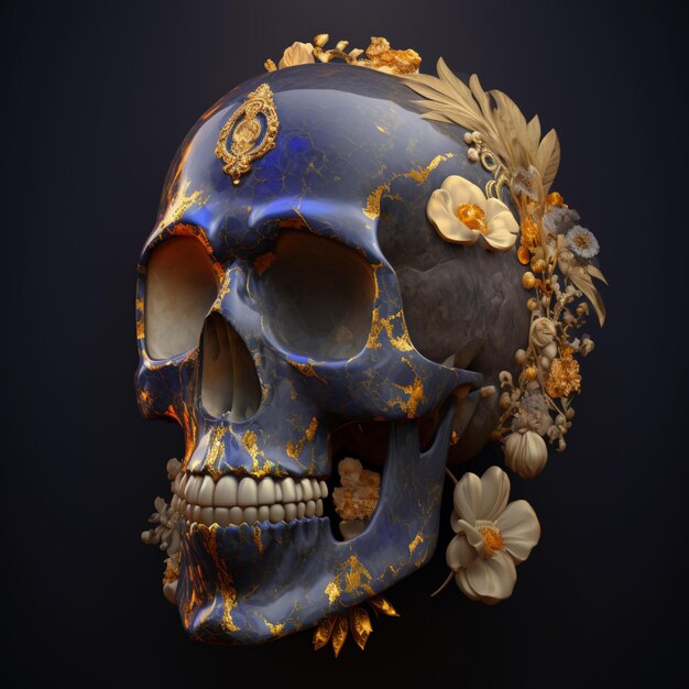 There is a skull with a flower crown on it generative ai