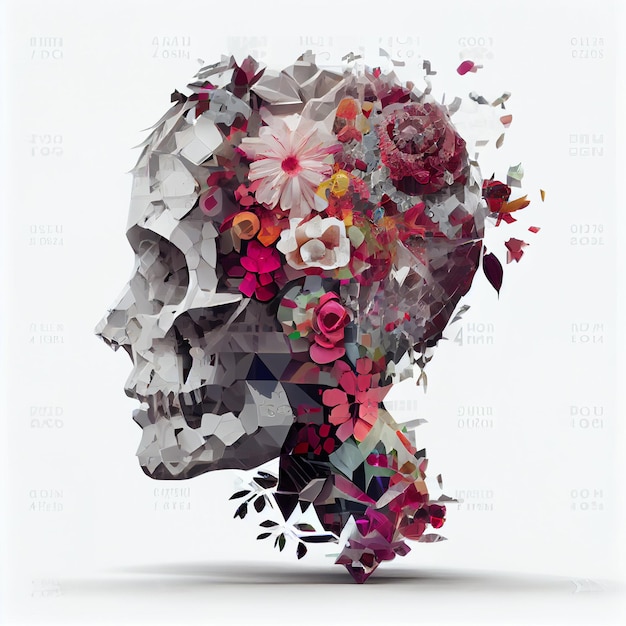 there is a skull with flowers in its head generative ai