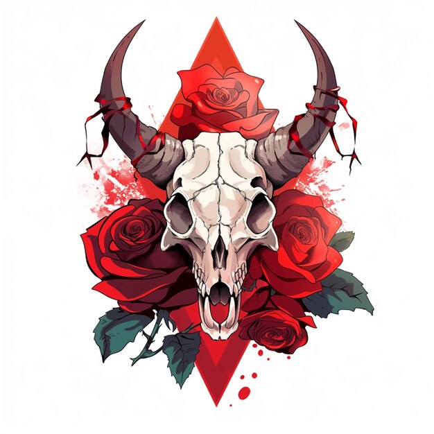 there is a skull with horns and roses on it generative ai