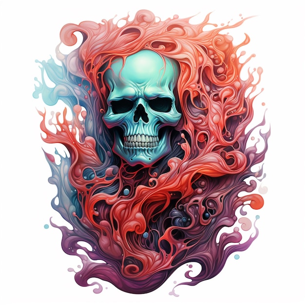 there is a skull with a red hair and a blue face generative ai