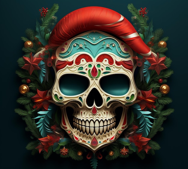 there is a skull with a santa hat on it generative ai