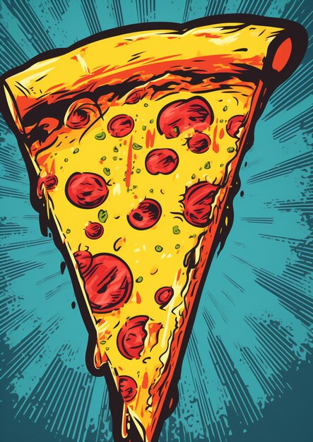 there is a slice of pizza on a blue background generative ai