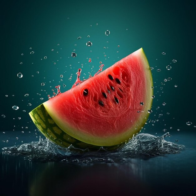 there is a slice of watermelon with water splashes on it generative ai