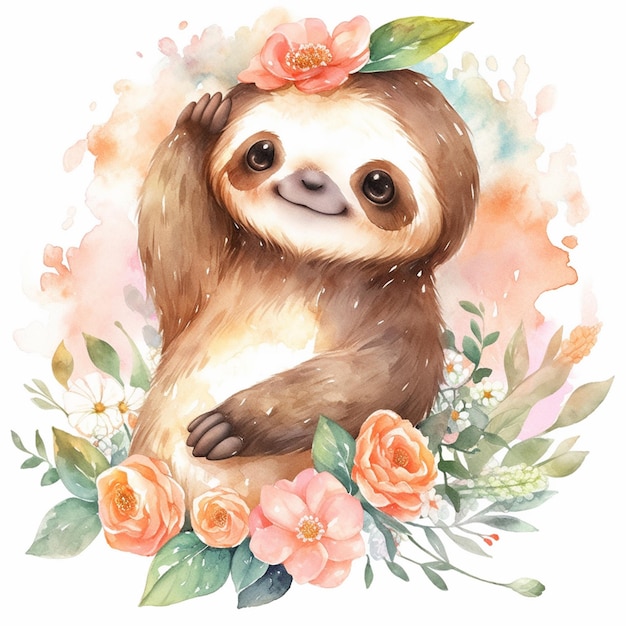 there is a sloth that is sitting on a flower arrangement generative ai