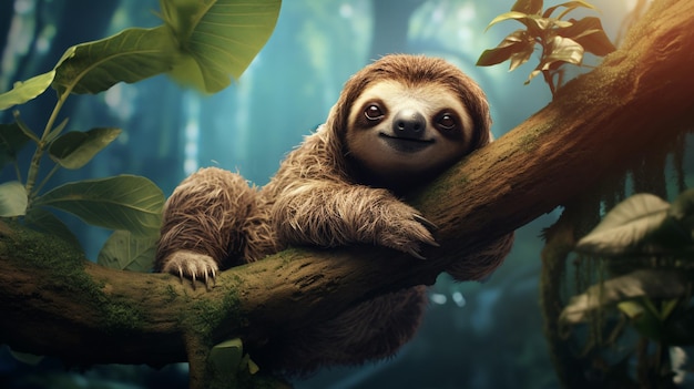 there is a sloth that is sitting on a tree branch generative ai