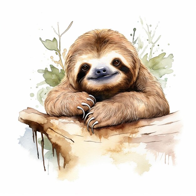 Photo there is a sloth that is sitting on a tree branch generative ai