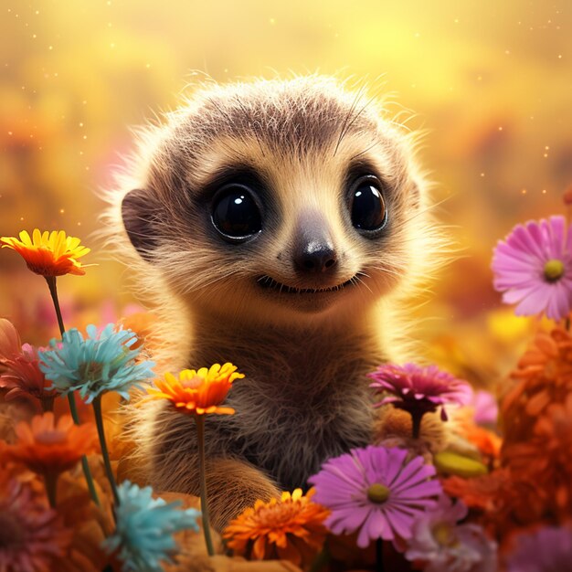 there is a small animal that is standing in some flowers generative ai