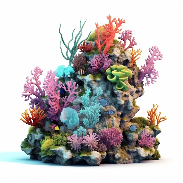 There is a small aquarium with corals and other aquatic life generative ai