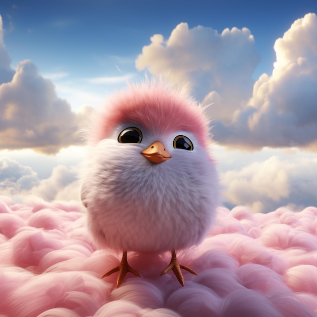 there is a small bird that is standing on a pink blanket generative ai