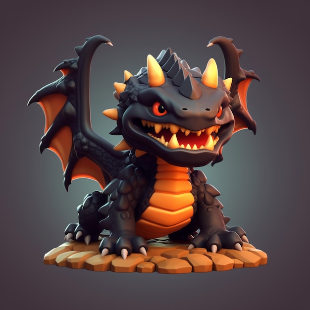 There is a small black dragon with orange eyes and a yellow nose generative ai