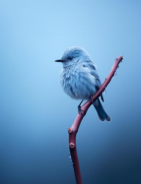 There is a small blue bird sitting on a branch generative ai