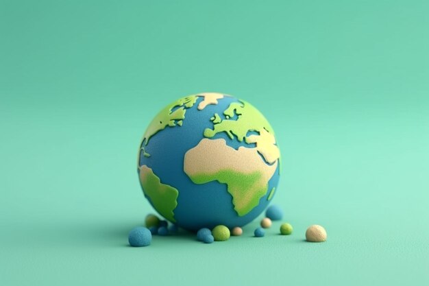 There is a small blue and green earth with many small balls generative ai