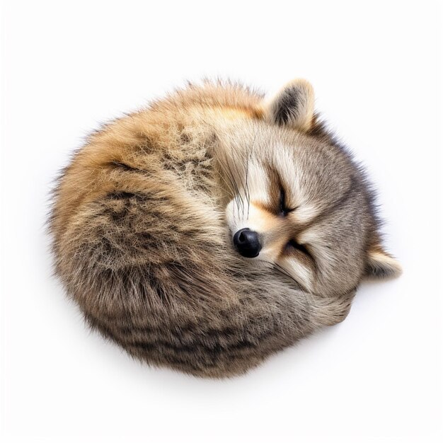 Photo there is a small brown and white dog curled up in a ball generative ai