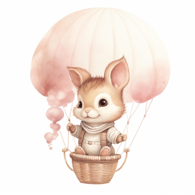 there is a small bunny in a basket with balloons generative ai