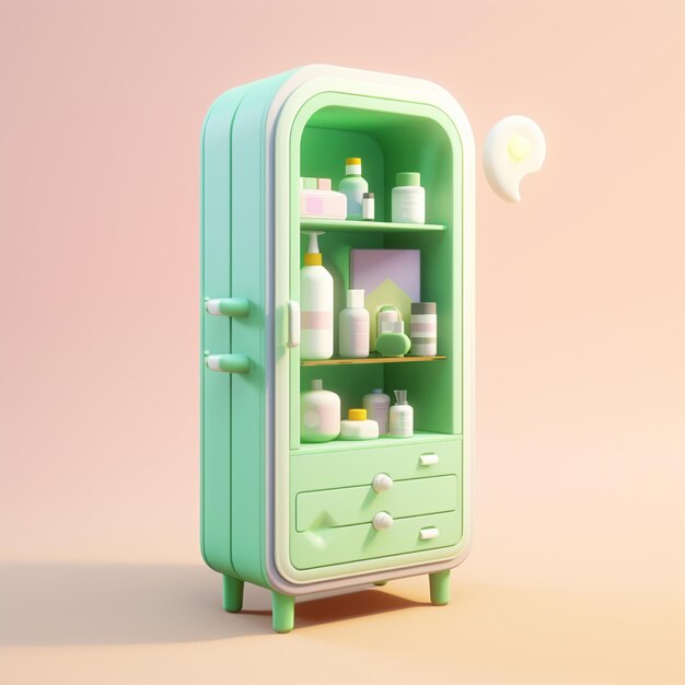 There is a small cabinet with a lot of bottles on it generative ai