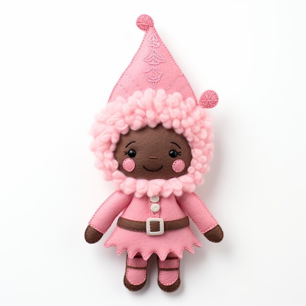ピンクの帽子とピンクのドレスを着た小さな人形があります 生成 AI