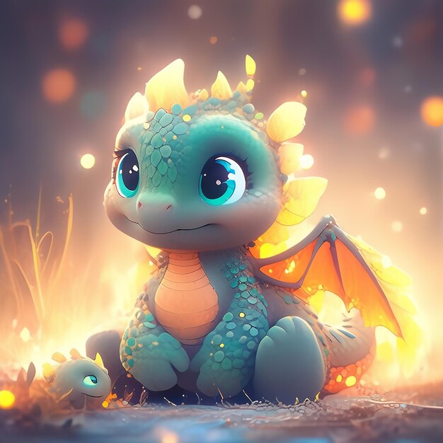 Premium AI Image | there is a small dragon sitting on the ground with a ...