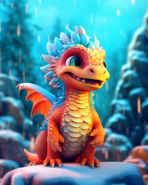 There is a small dragon that is standing on a rock generative ai
