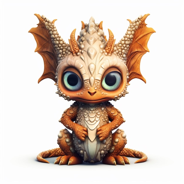 There is a small dragon with big eyes sitting on the ground generative ai