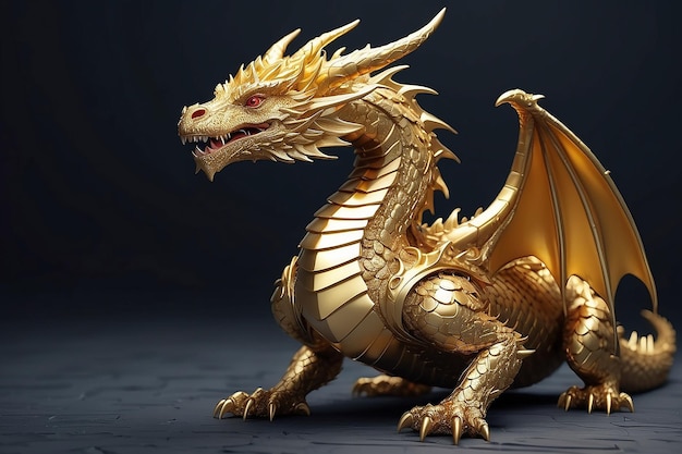 Photo there is a small dragon with a golden crown on its head generative ai