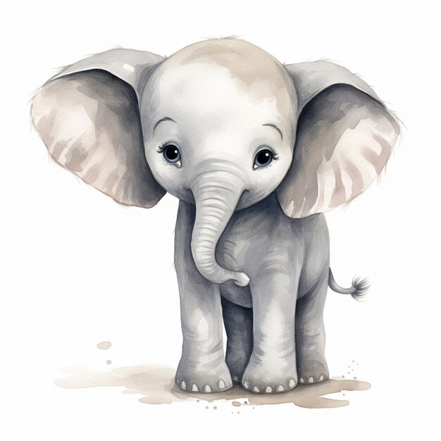 there is a small elephant standing in the dirt with its trunk up generative ai