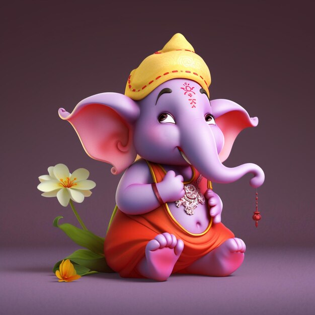 There is a small elephant statue sitting next to a flower generative ai