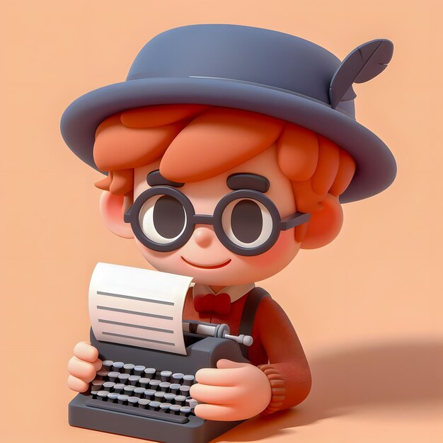 Photo there is a small figurine of a boy with a typewriter generative ai