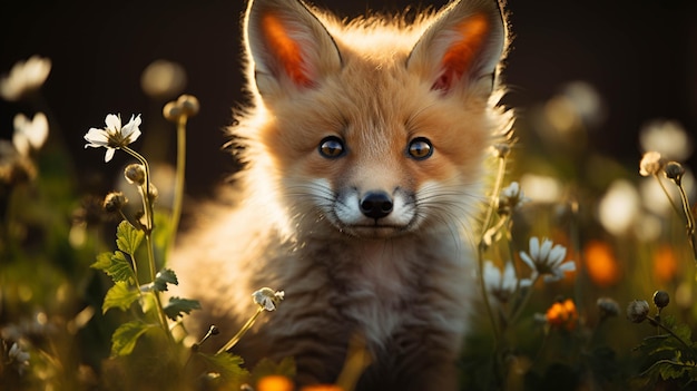 There is a small fox that is sitting in the grass generative ai