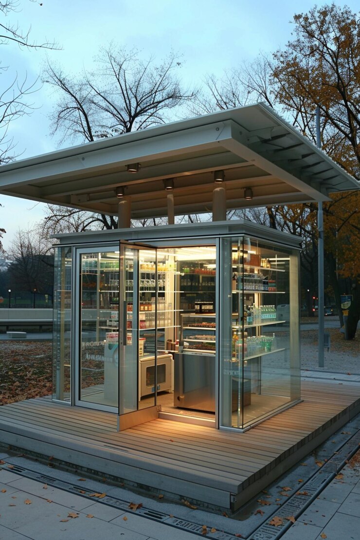 Photo there is a small glass covered store with a lot of food inside generative ai