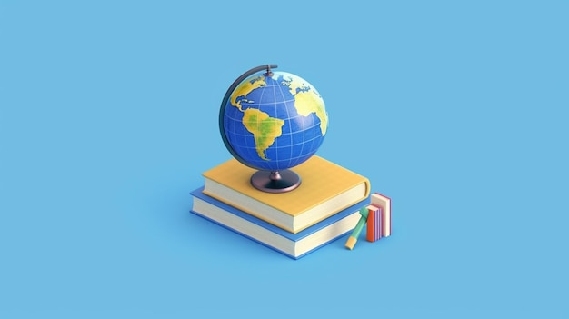 There is a small globe on top of a stack of books generative ai