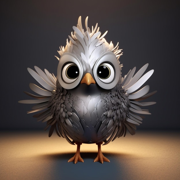 There is a small gray bird with big eyes and a big beak generative ai