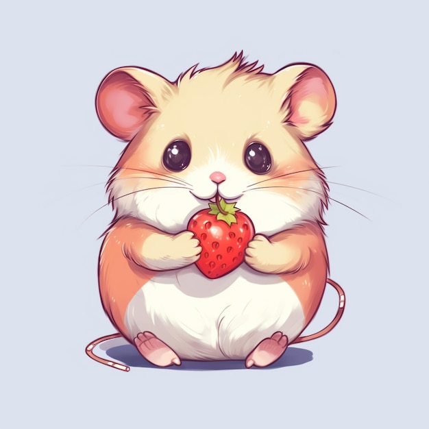 there is a small hamster eating a strawberry on a blue background generative ai