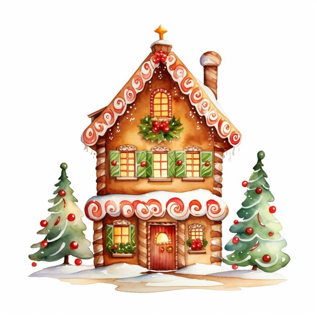 there is a small house with a christmas tree and a christmas tree generative ai