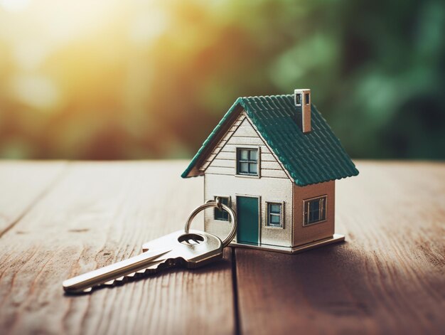 there is a small house with a keychain on a table generative ai