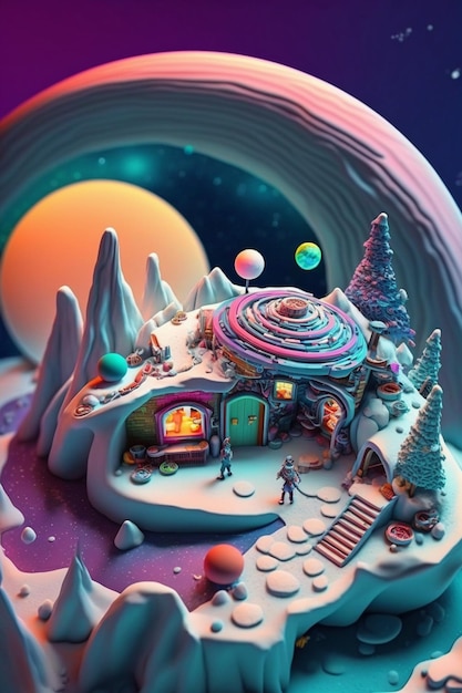 There is a small house with lot of candy on it generative ai