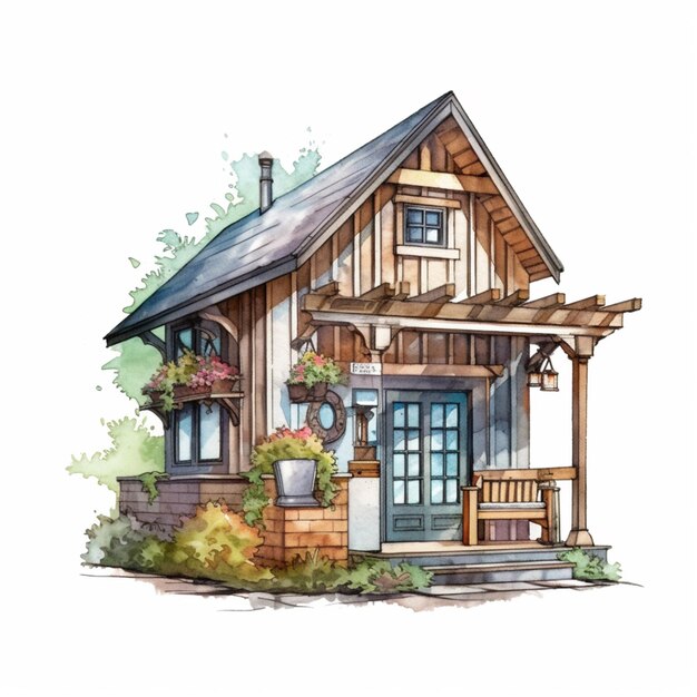 there is a small house with a porch and a porch generative ai