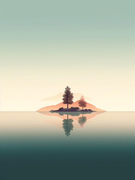 There is a small island with a tree on it in the middle of the water generative ai