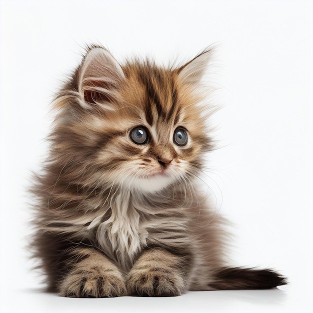 There is a small kitten sitting on the floor looking at the camera generative ai