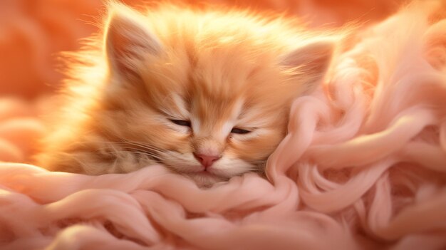 there is a small kitten that is sleeping on a blanket generative ai