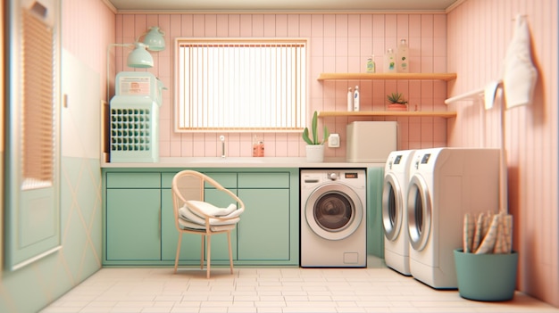 There is a small laundry room with a washer and dryer generative ai