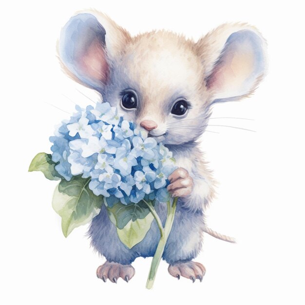 There is a small mouse holding a bunch of flowers in its paws generative ai