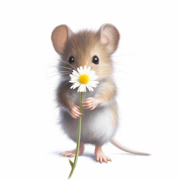 手に花を持った小さなネズミがいる生成ai