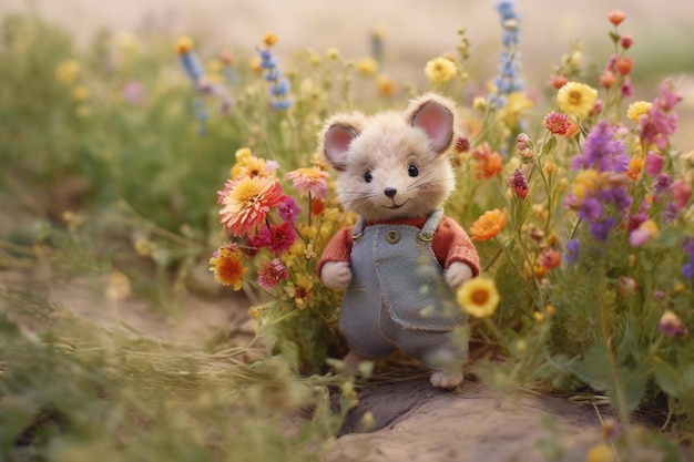 There is a small mouse that is standing in the grass generative ai