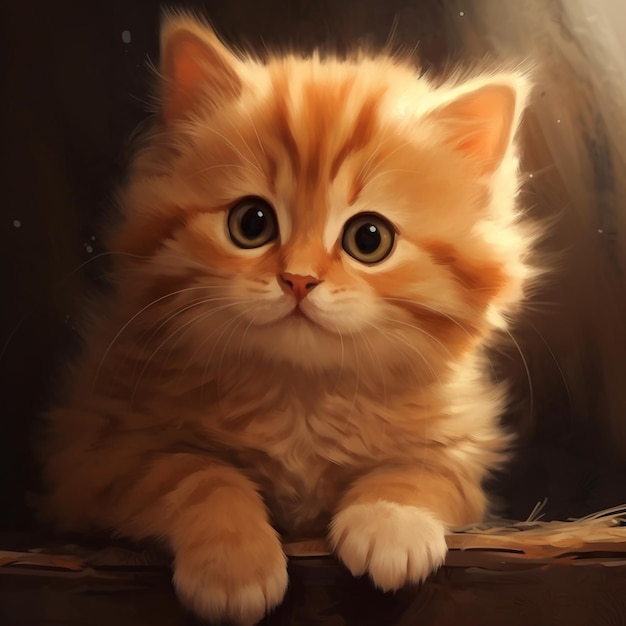 there is a small orange kitten sitting on a table generative ai