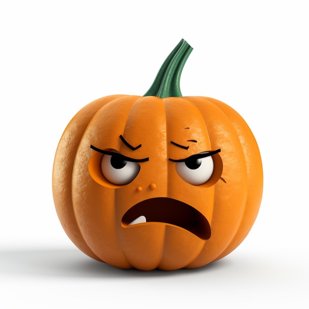 Foto c'è una piccola zucca arancione con una faccia triste su di essa.